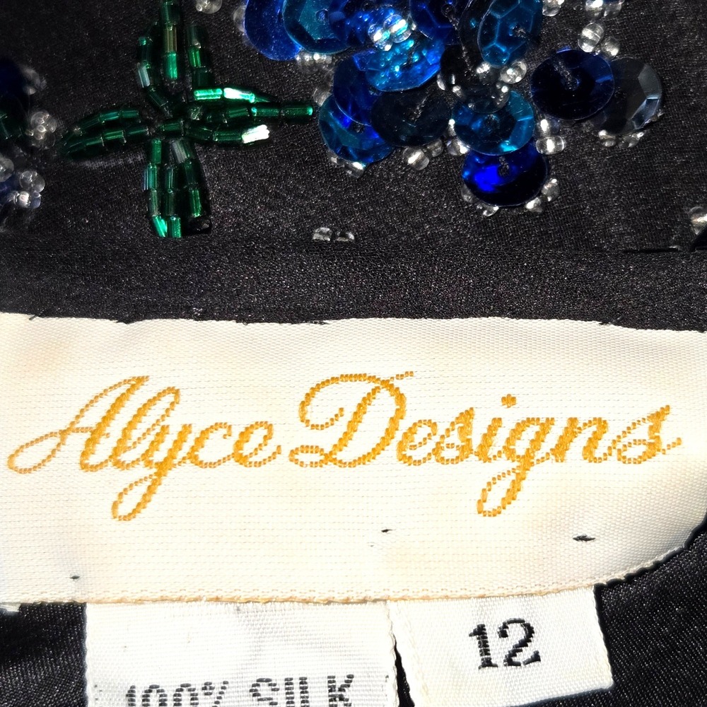 Alyce Designs VTG Gown Womens Sz 12 Black & Blue Sequin Beaded Silk Formal Dress - Picture 10 of 12